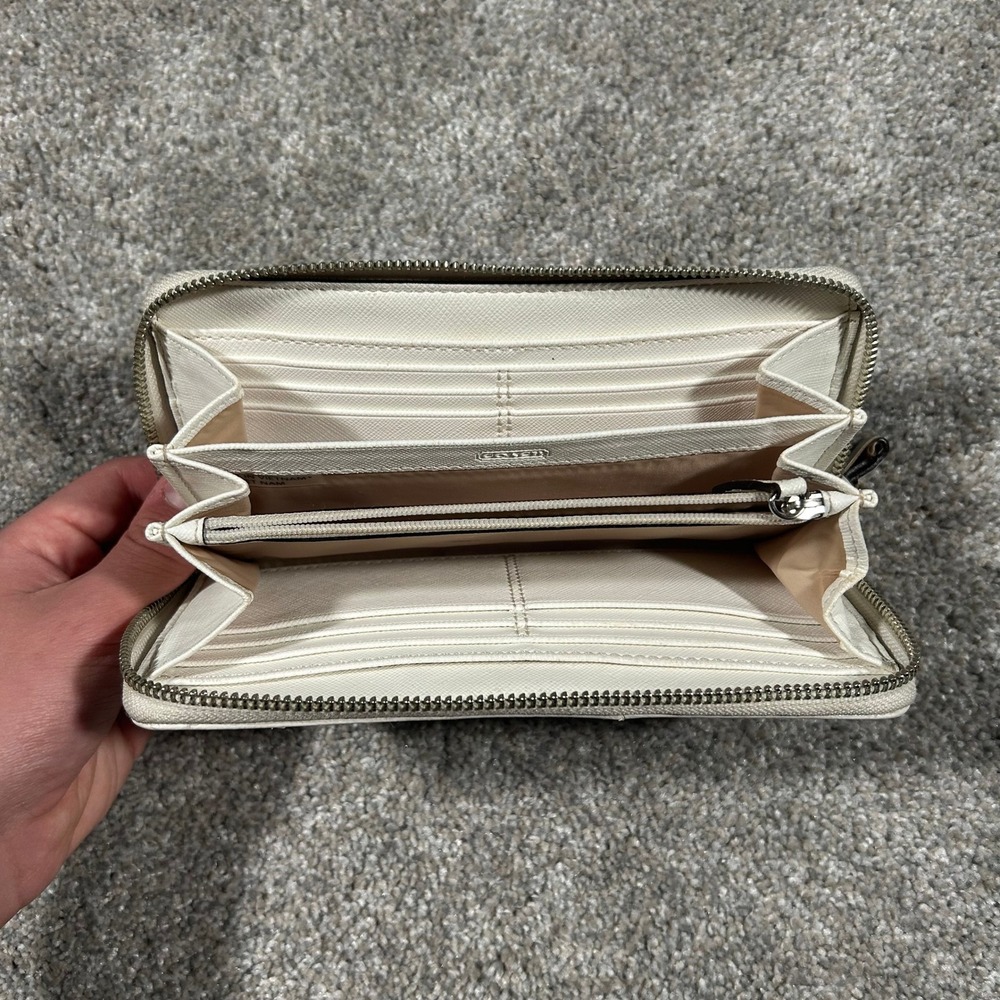 Coach Signature Jacquard Accordion Zip Wallet Cream Python Stripe Blue Tan - Picture 4 of 6
